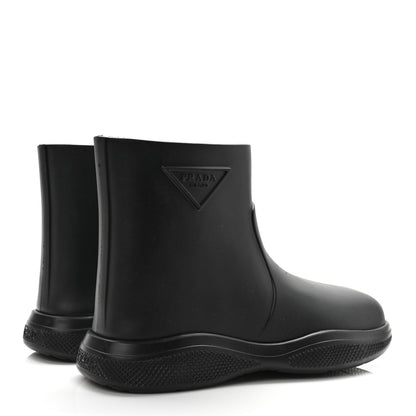 Prada Soft Mellow Rubber Triangle Logo Embossed Womens 25mm Booties 41 Black 4 of 9