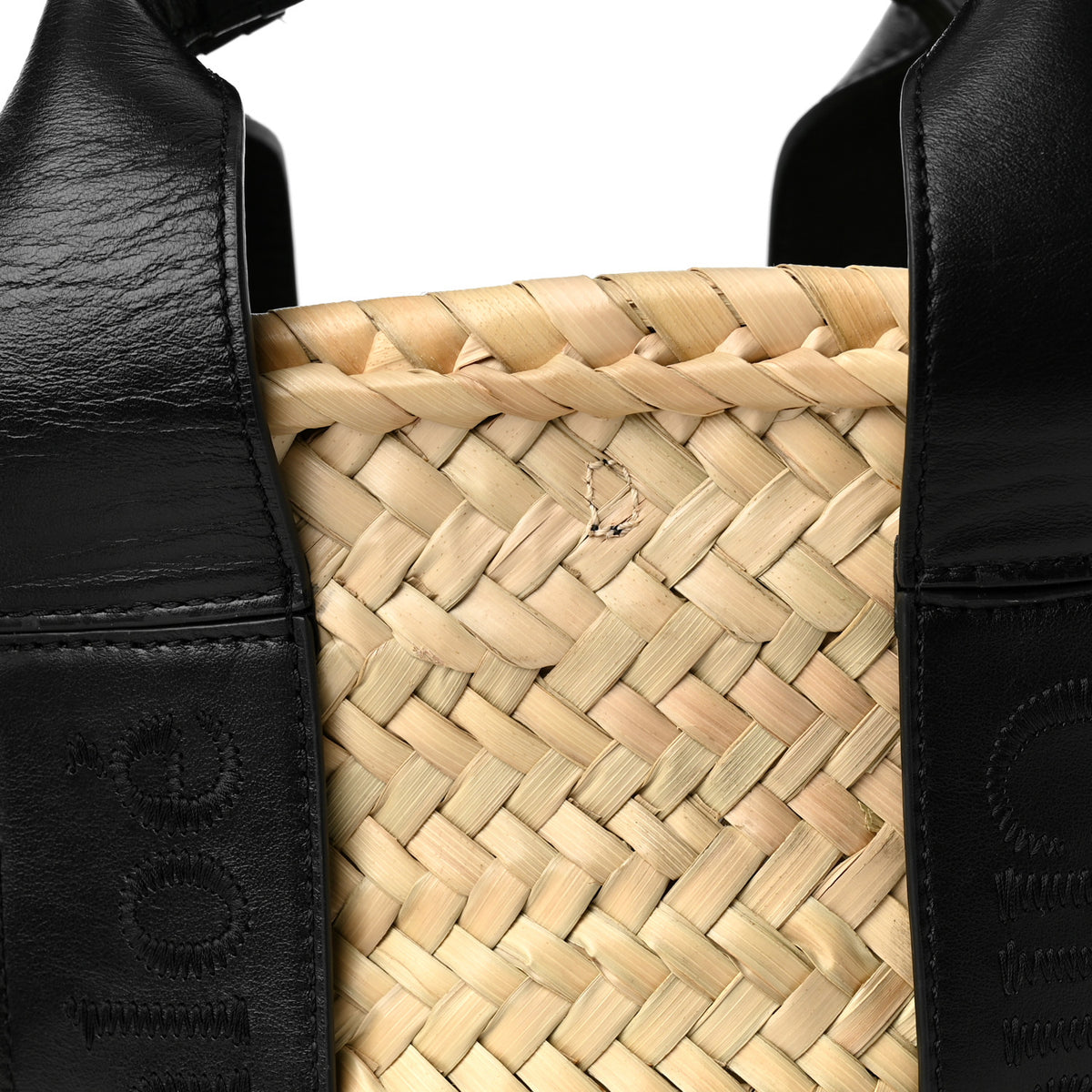 Raffia Smooth Calfskin Small Sense Basket Black