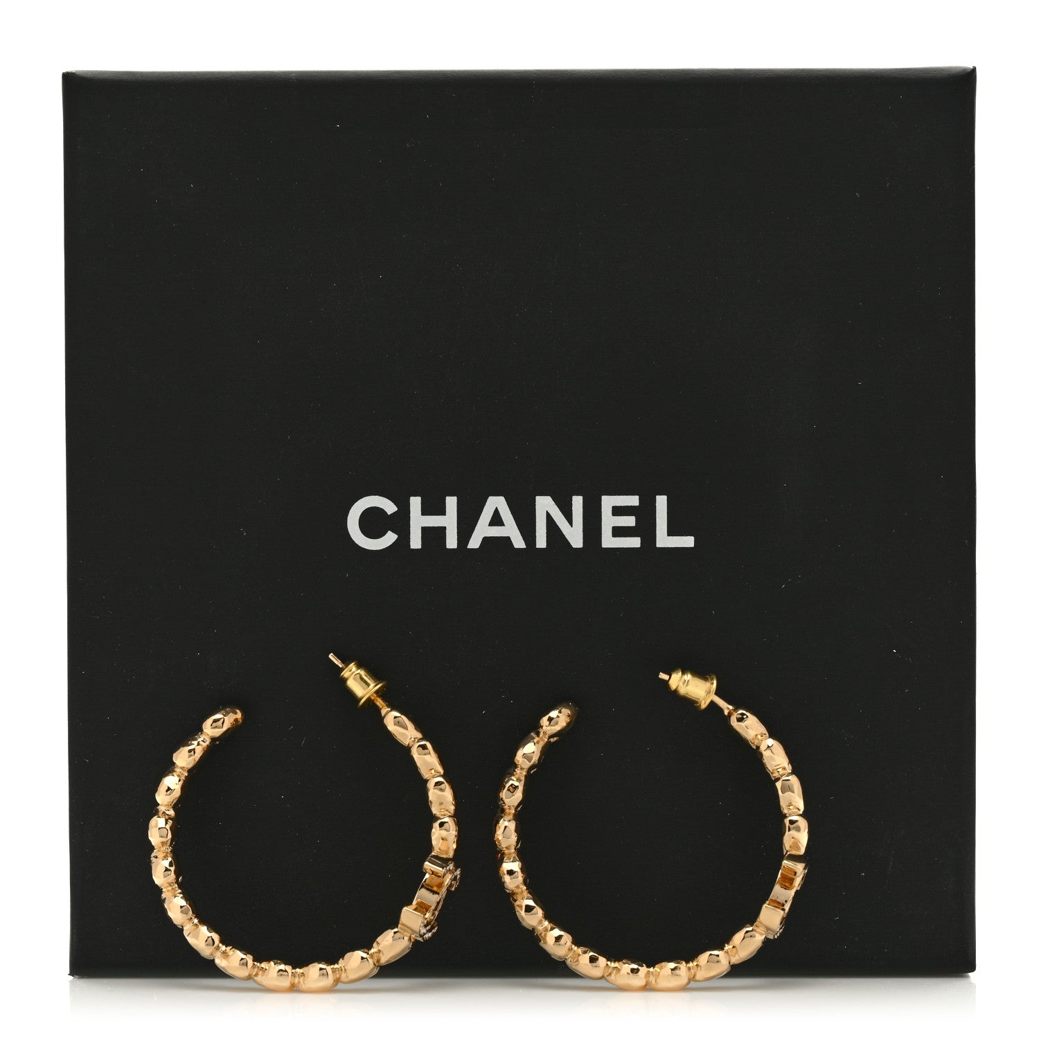 Chanel Crystal Heart CC Hoop Earrings Gold 5 of 5