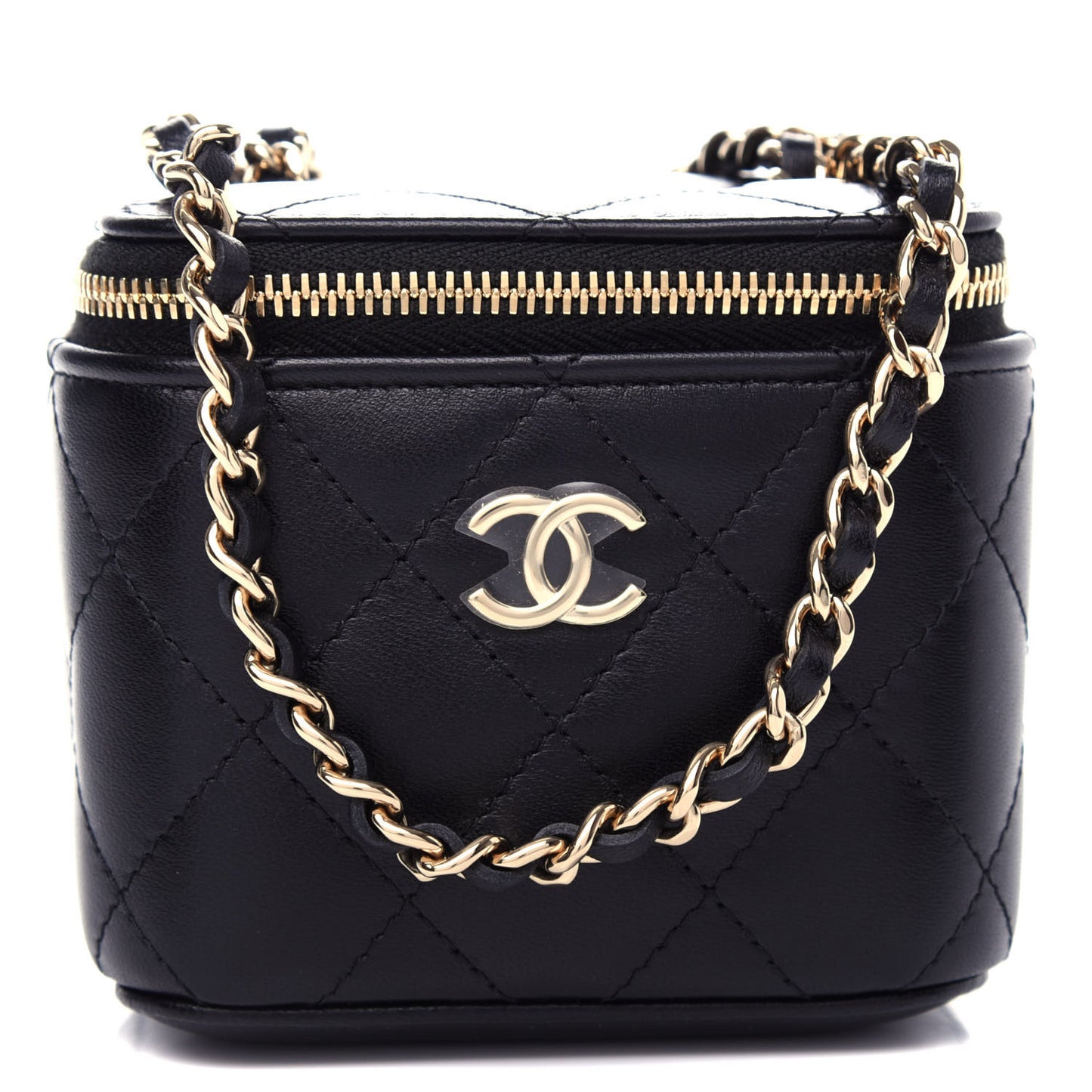 Lambskin Quilted My Chanel Lady Vanity Case With Chain Black