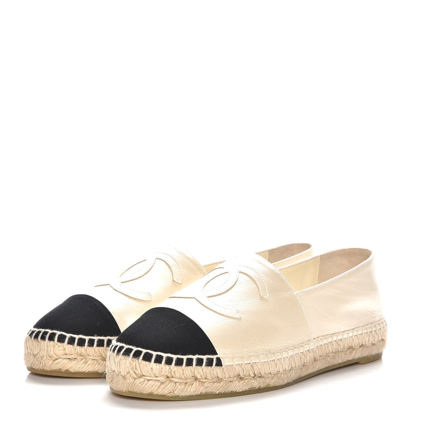 Calfskin Grosgrain CC Espadrilles 39 Ivory Black