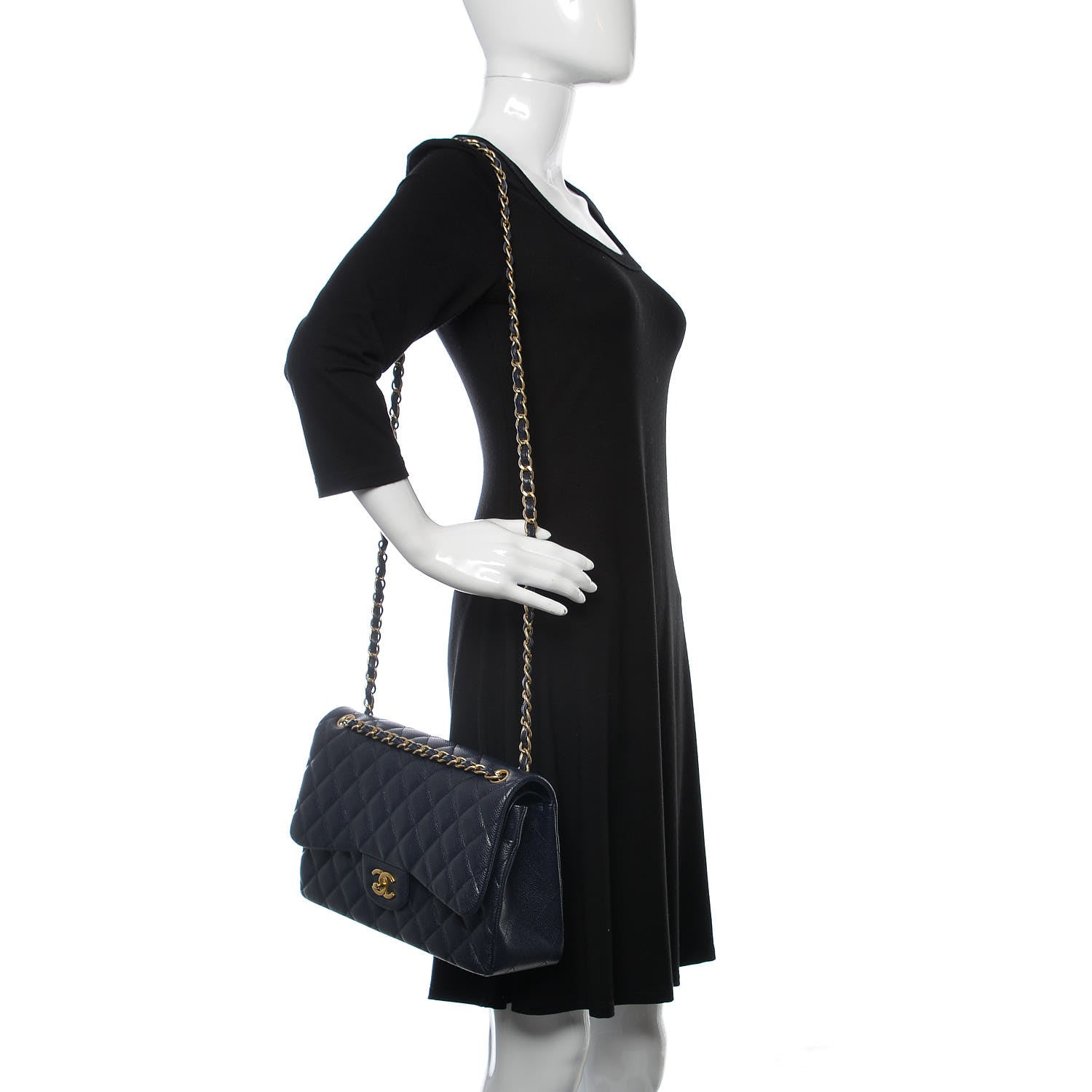 Chanel Caviar Quilted Jumbo Double Flap Navy 2 of 10