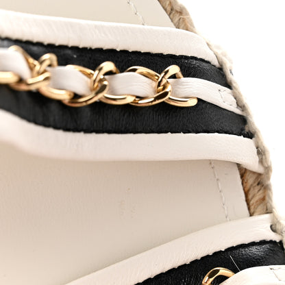 Chanel Lambskin Chain Espadrille Slip On Sandals 39 Black White 10 of 10