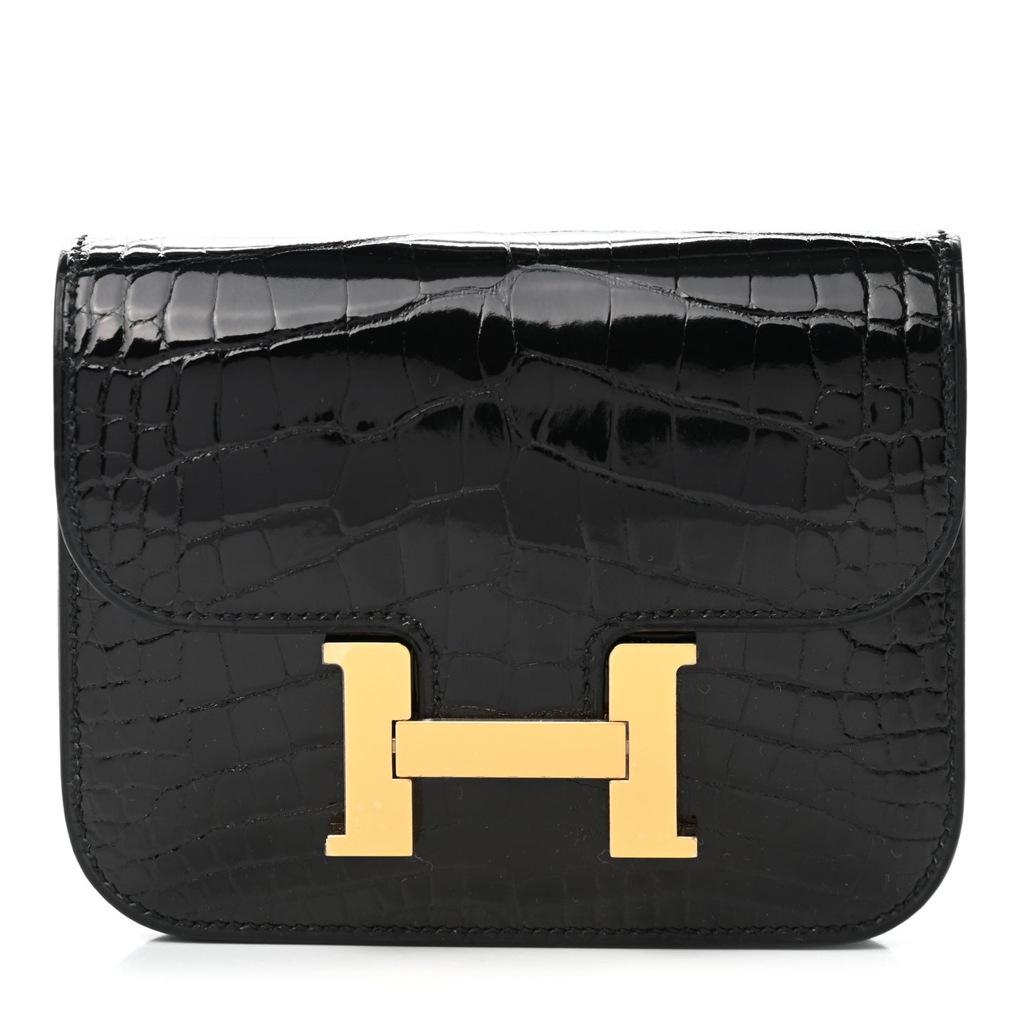 Shiny Alligator Constance Slim Wallet Black