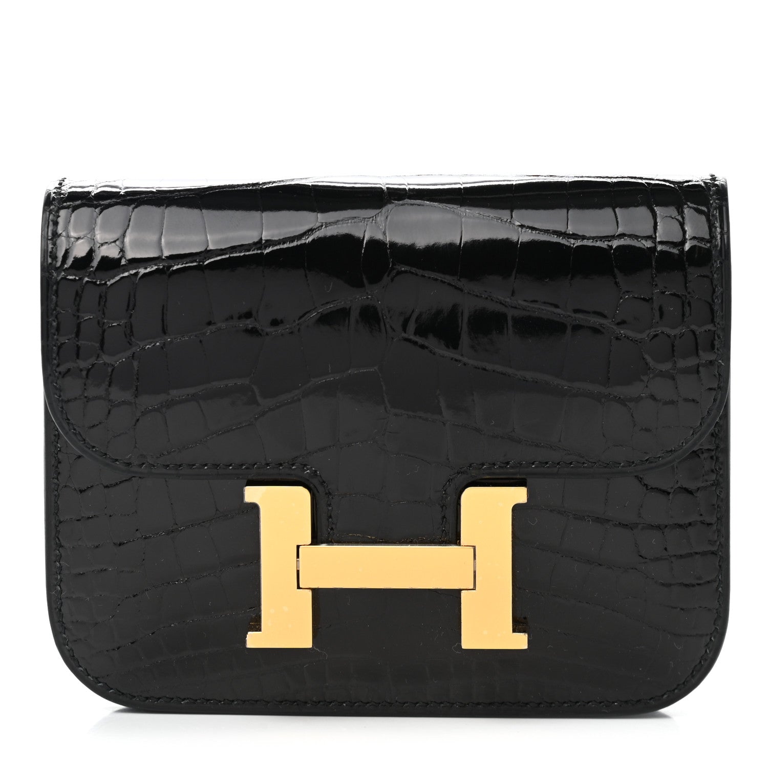 Hermes Shiny Alligator Constance Slim Wallet Black 3 of 9