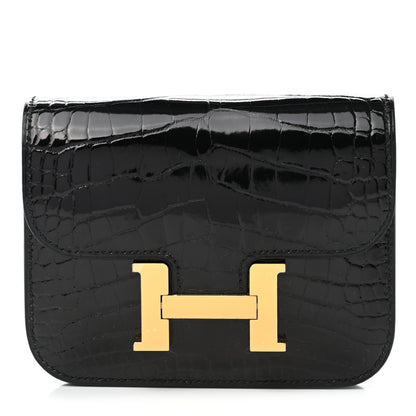 Hermes Shiny Alligator Constance Slim Wallet Black 3 of 9