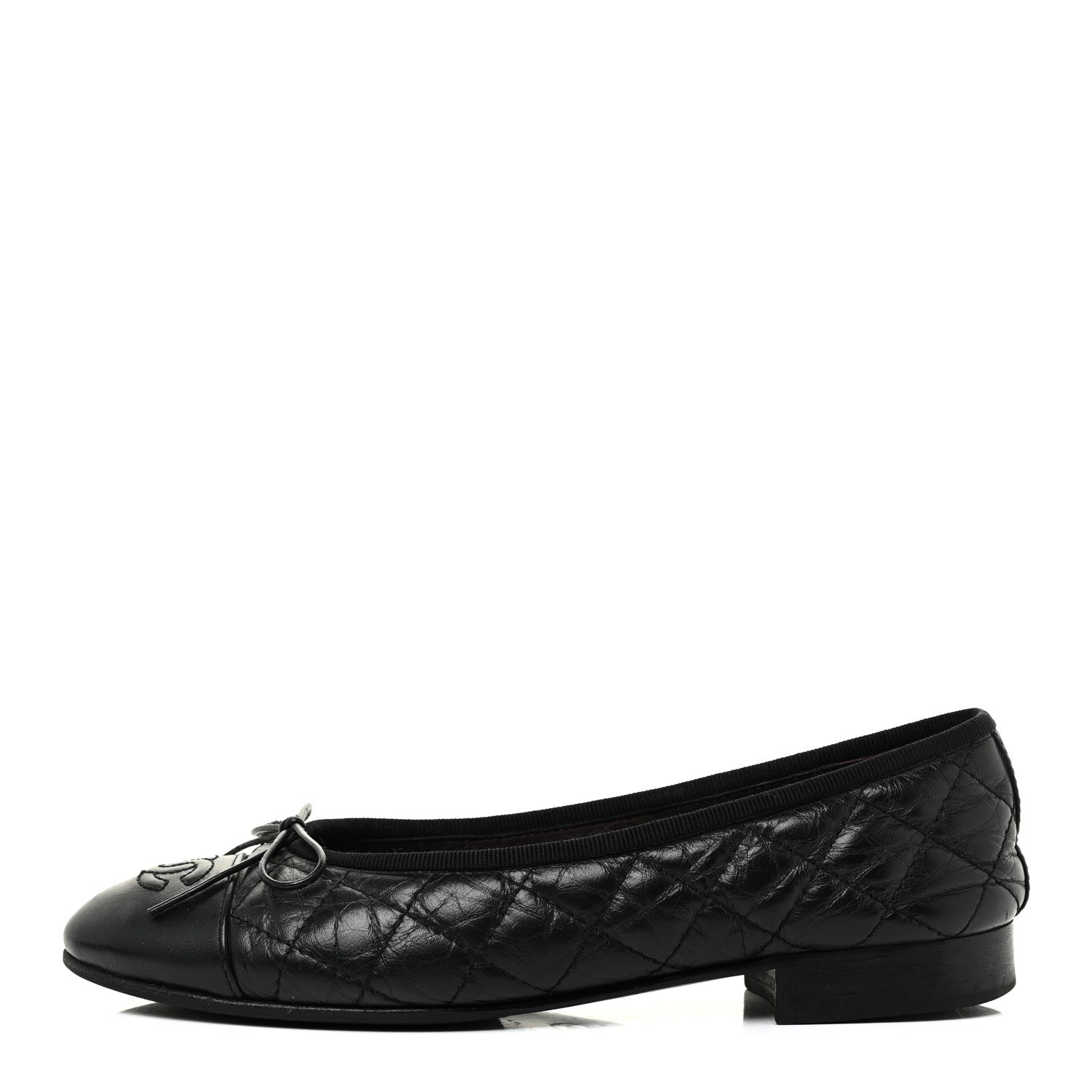 Chanel Aged Calfskin Quilted Cap Toe Ballerina Flats 35.5 Black 1 of 19