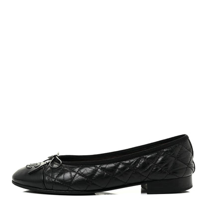 Chanel Aged Calfskin Quilted Cap Toe Ballerina Flats 35.5 Black 1 of 19