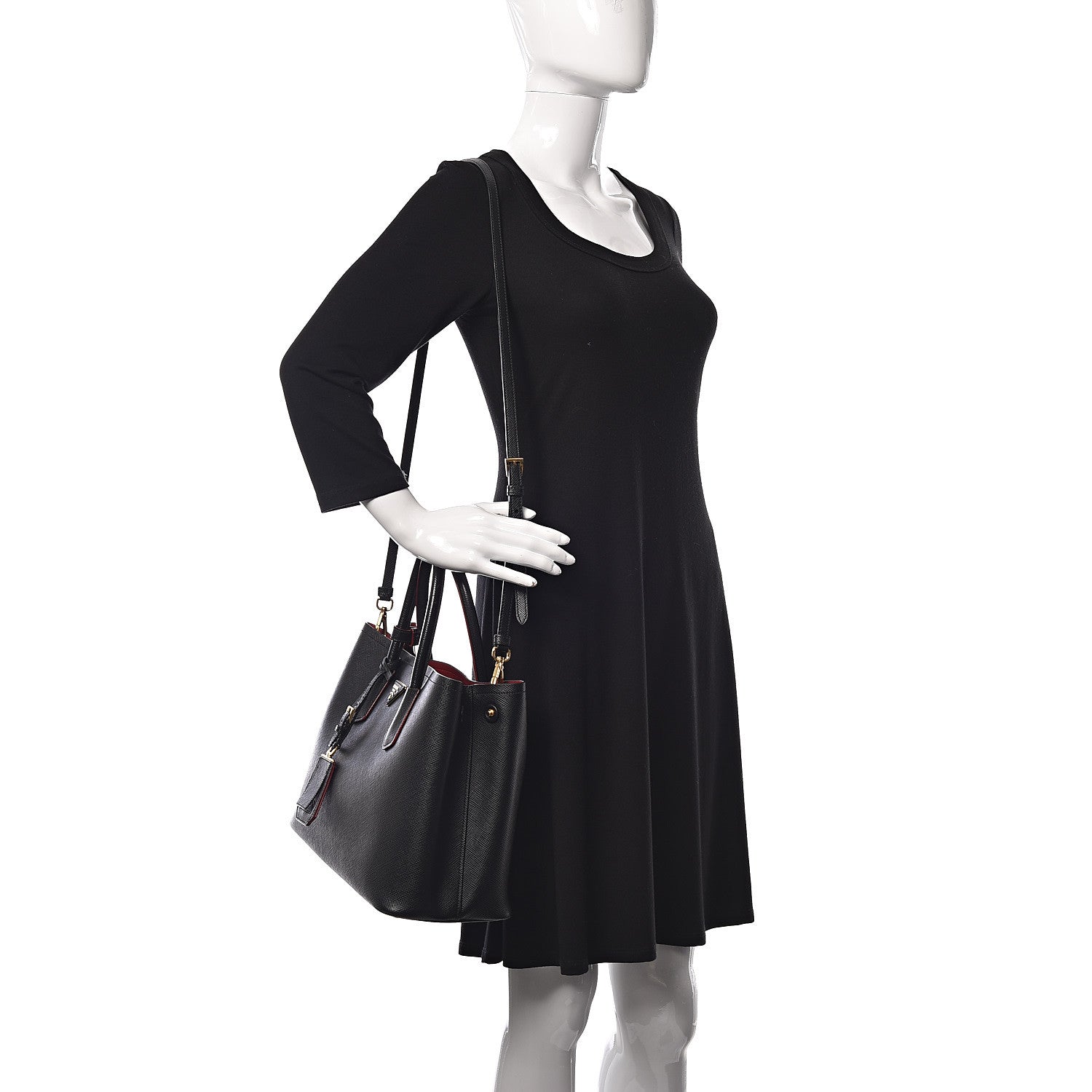 Prada Saffiano Cuir Medium Double Bag Black Fuoco 2 of 18