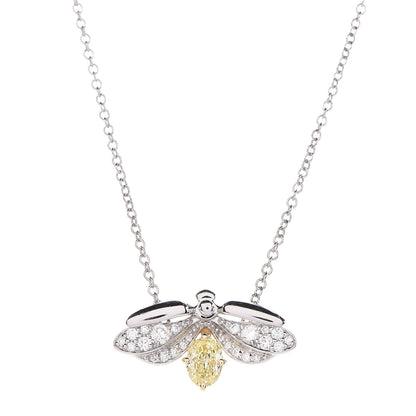 Tiffany Platinum 18K Yellow Gold Diamond Fancy Yellow Diamond Paper Flowers Firefly Pendant Necklace 4 of 7