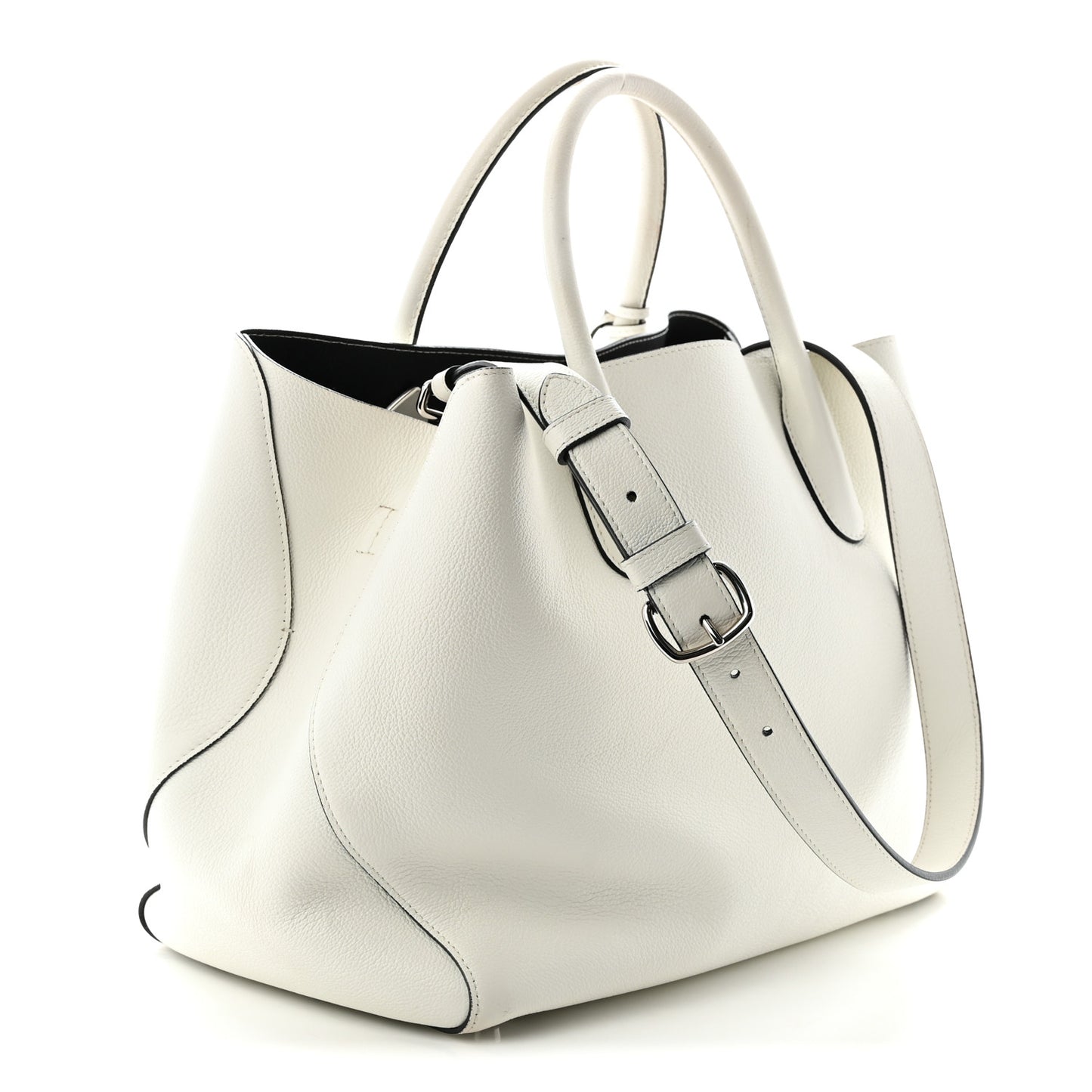 Supple Grained Calfskin Large Open Bar Tote White