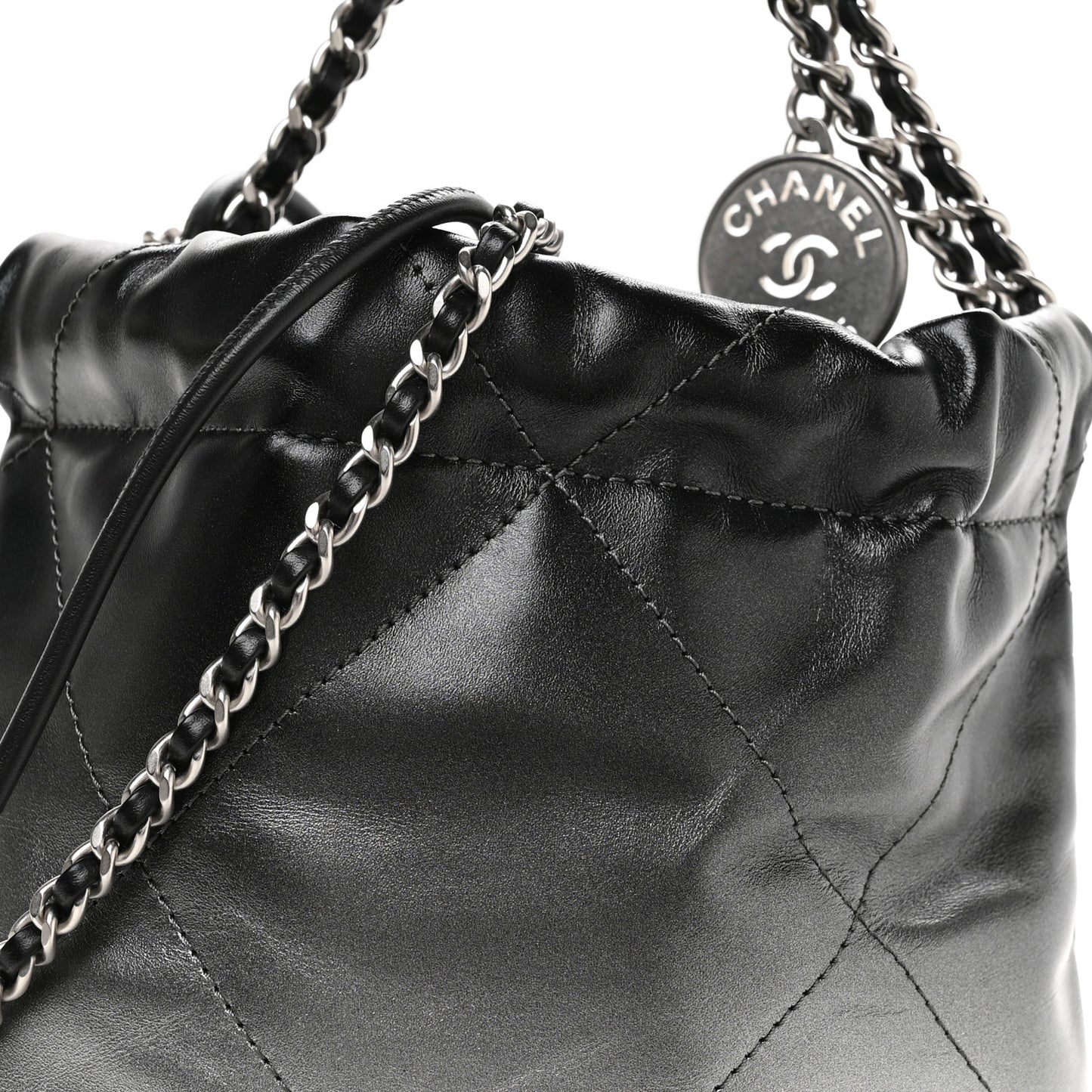 Metallic Shaded Calfskin Quilted Mini Chanel 22 Black Silver