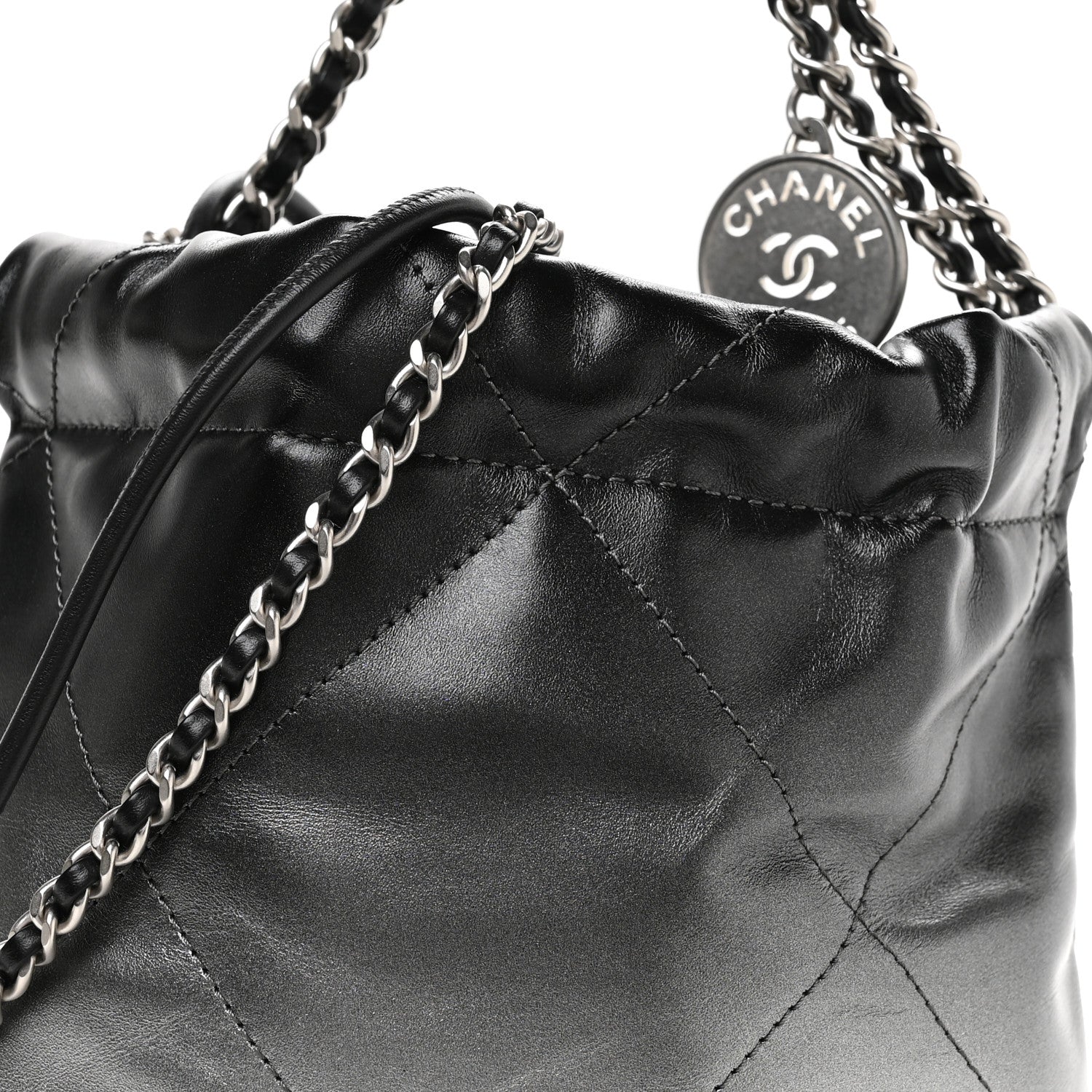 Chanel Metallic Shaded Calfskin Quilted Mini Chanel 22 Black Silver 8 of 11