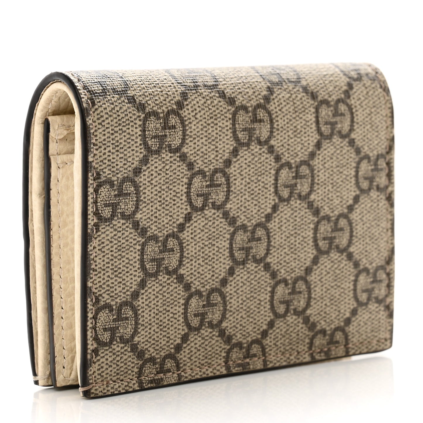 Dollar Calfskin GG Supreme Monogram GG Marmont Card Case Mystic White Beige Ebony