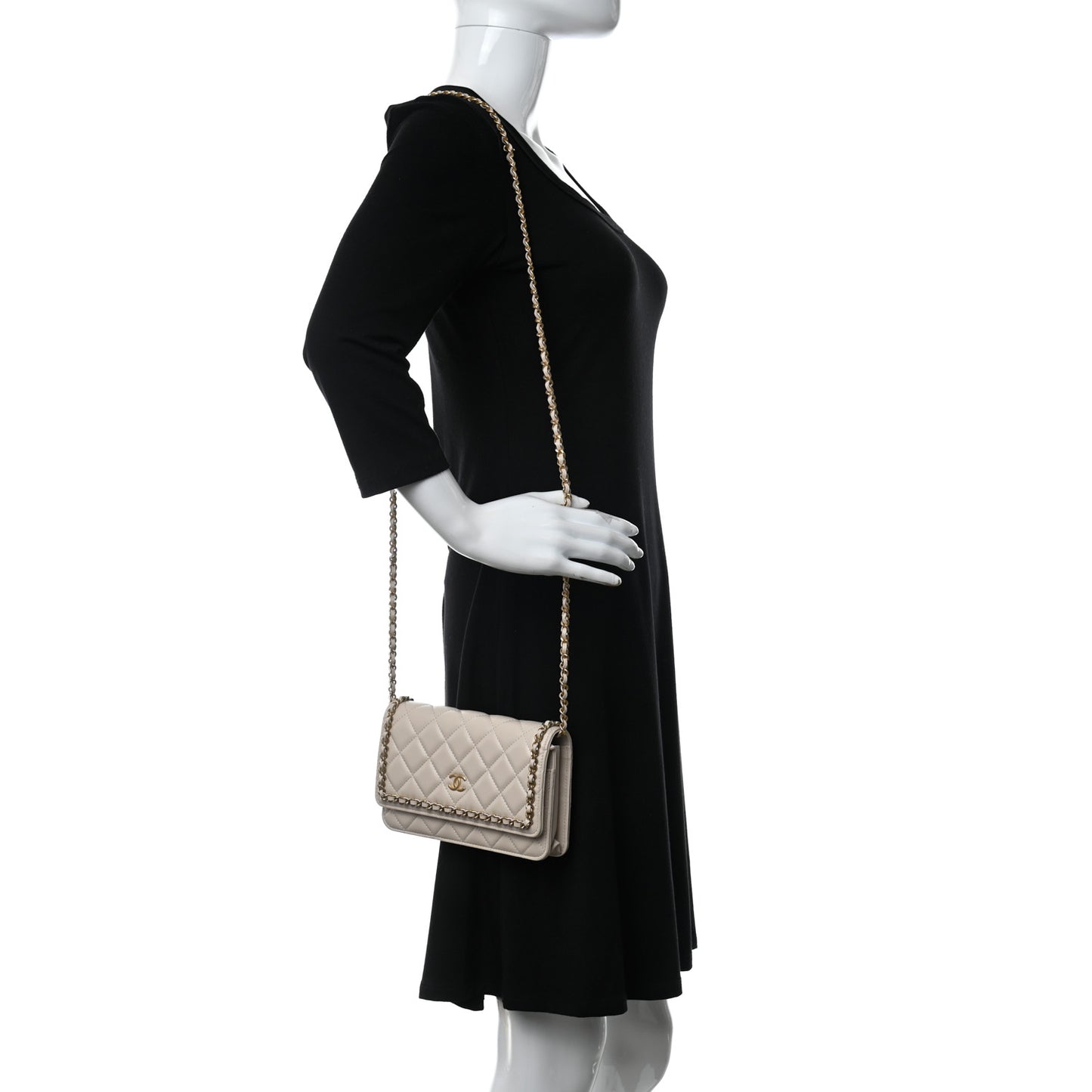 Lambskin Quilted Chain Around Wallet On Chain WOC Beige