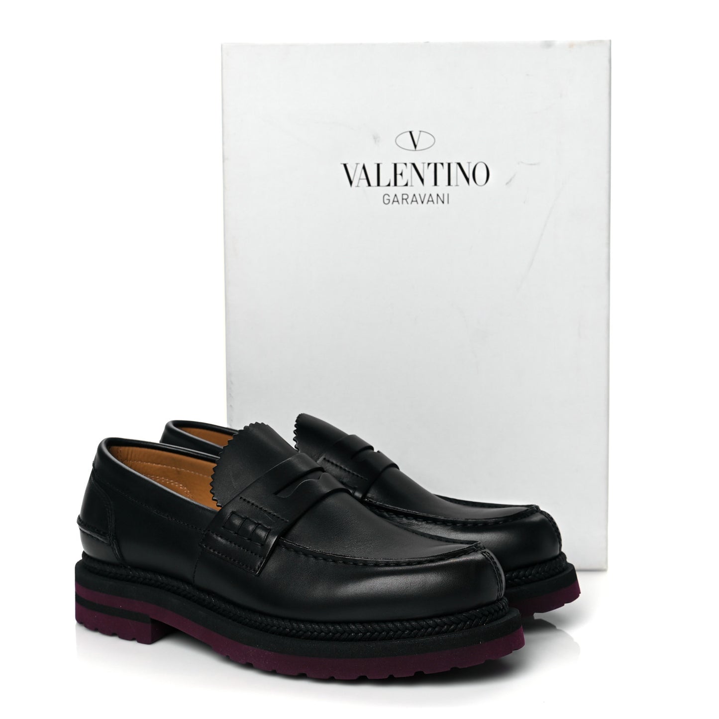 Nappa Mens Red Lug Sole Loafers 40.5 Black