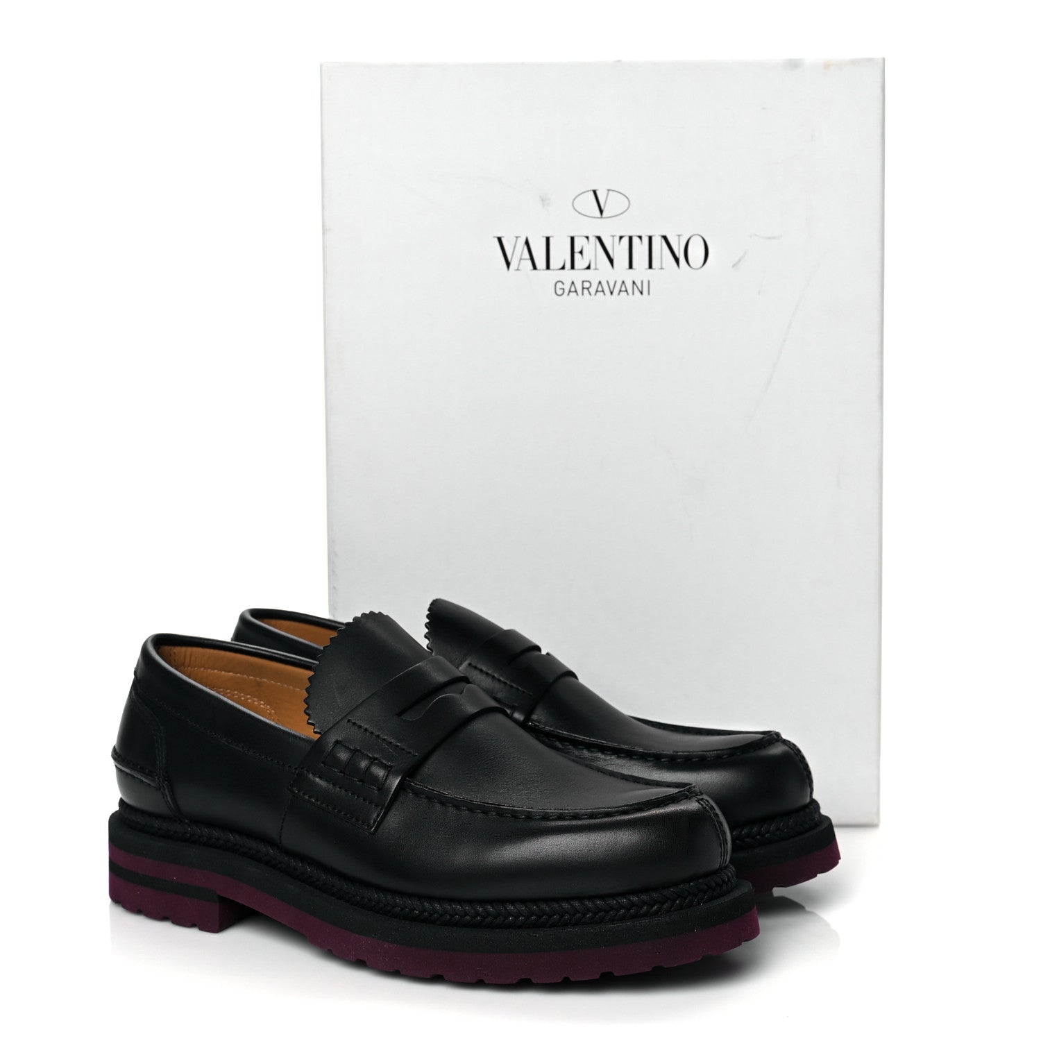 Valentino Garavani Nappa Mens Red Lug Sole Loafers 40.5 Black 9 of 9