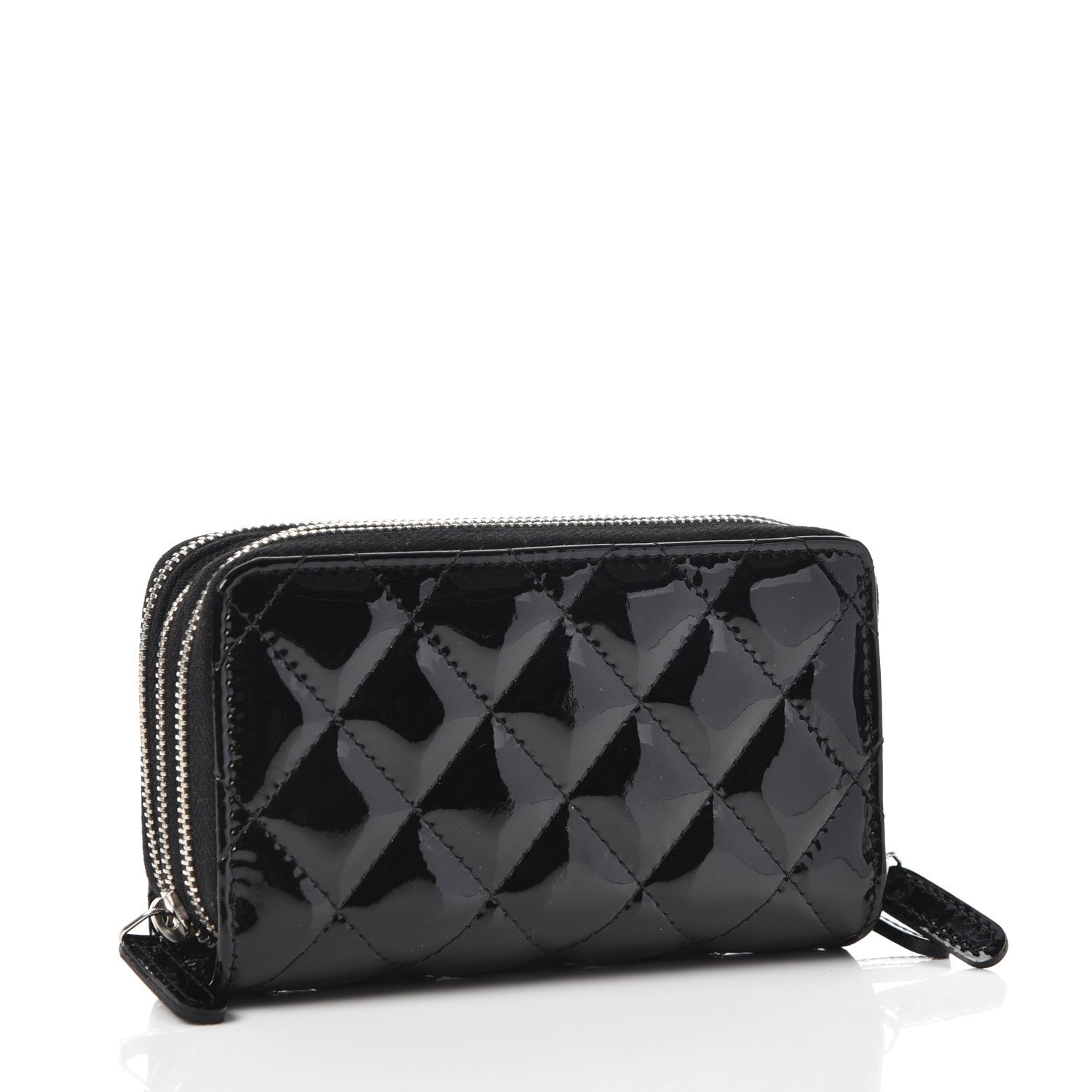 Chanel Patent Calfskin Quilted Zip Around Phone Holder Black 3 of 8