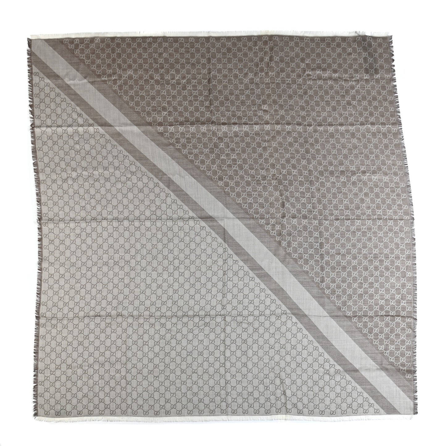 Wool Silk Monogram GGWeb Fringe Shawl Bitume Ivory