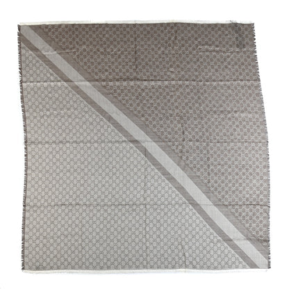 Gucci Wool Silk Monogram GGWeb Fringe Shawl Bitume Ivory 1 of 3