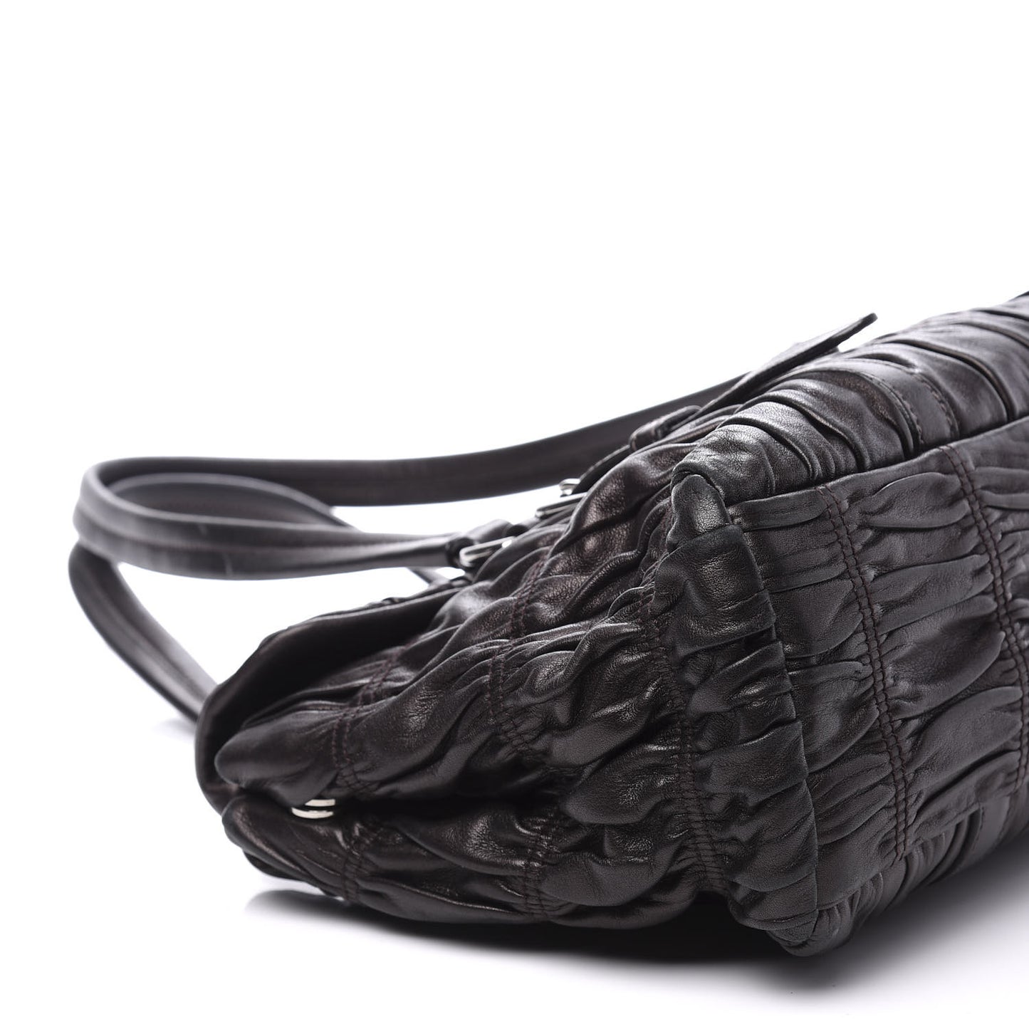 Nappa Dressy Gaufre Foldover Pushlock Satchel Black