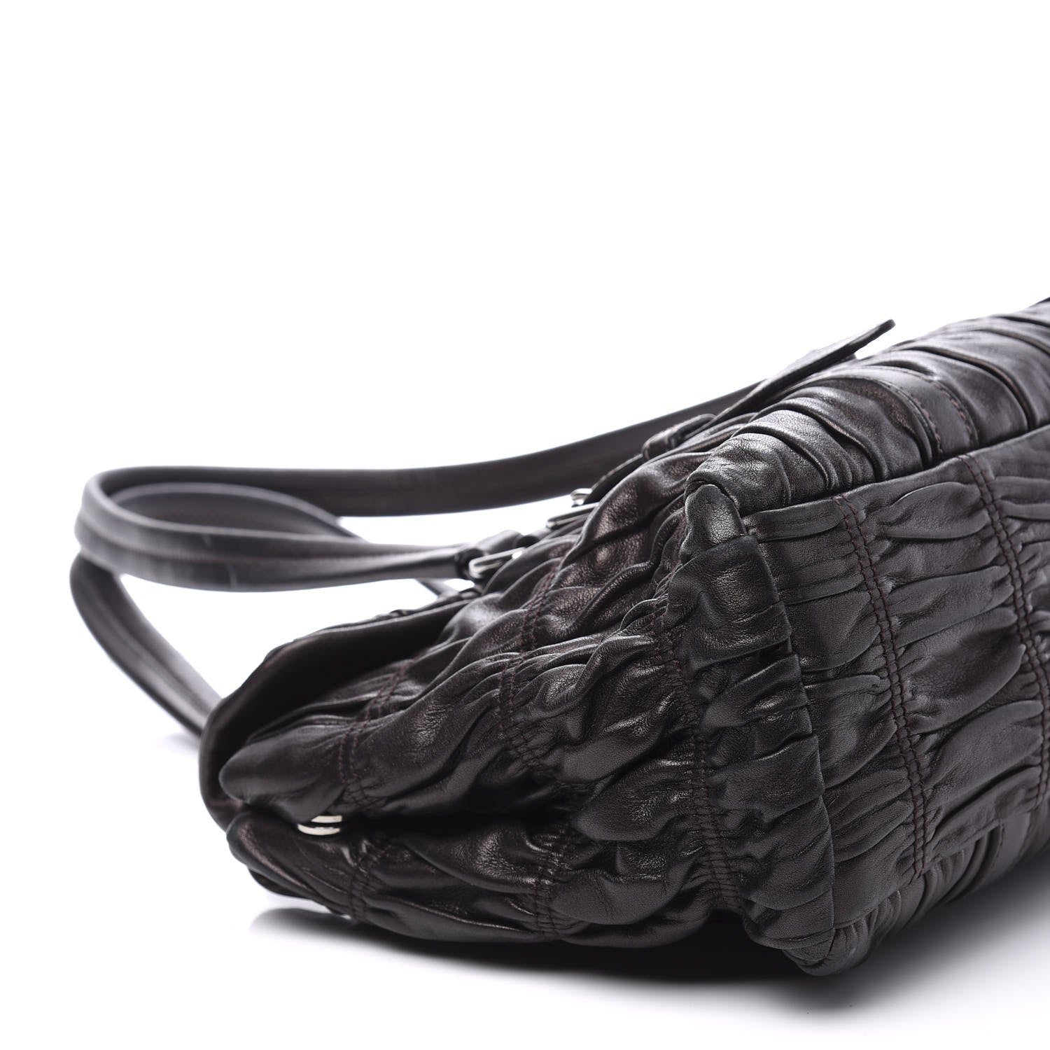 Prada Nappa Dressy Gaufre Foldover Pushlock Satchel Black 5 of 8
