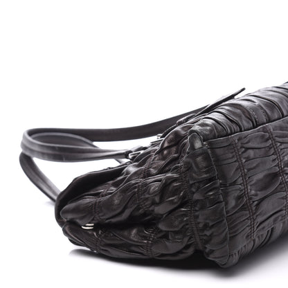 Prada Nappa Dressy Gaufre Foldover Pushlock Satchel Black 5 of 8