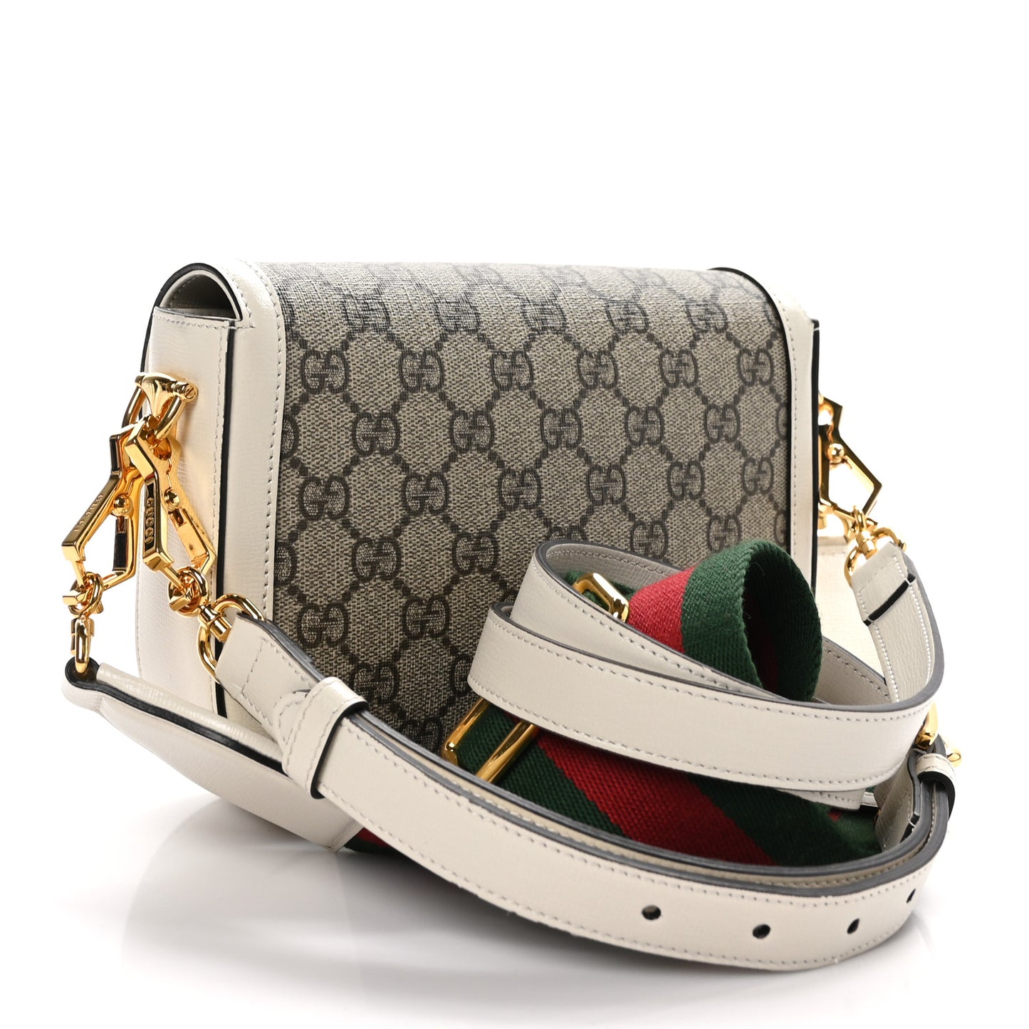 GG Supreme Monogram Web Mini Horsebit 1955 Shoulder Bag Beige Mystic White