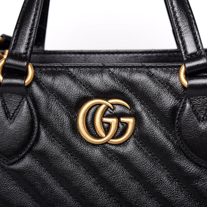 Gucci Azalea Calfskin Matelasse Diagonal GG Marmont Tote Bag Black 9 of 9