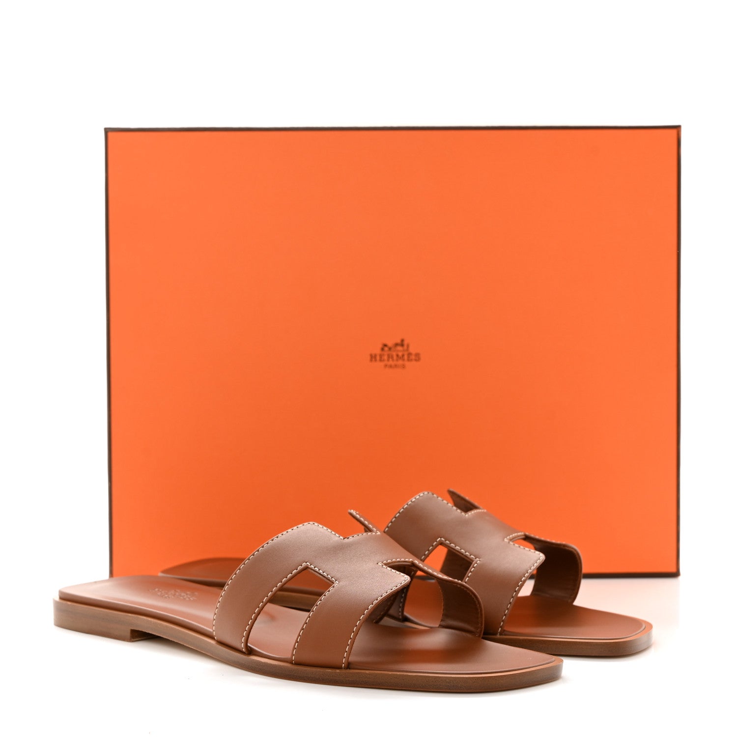 Hermes Box Calfskin Oran Sandals 38.5 Gold 9 of 9