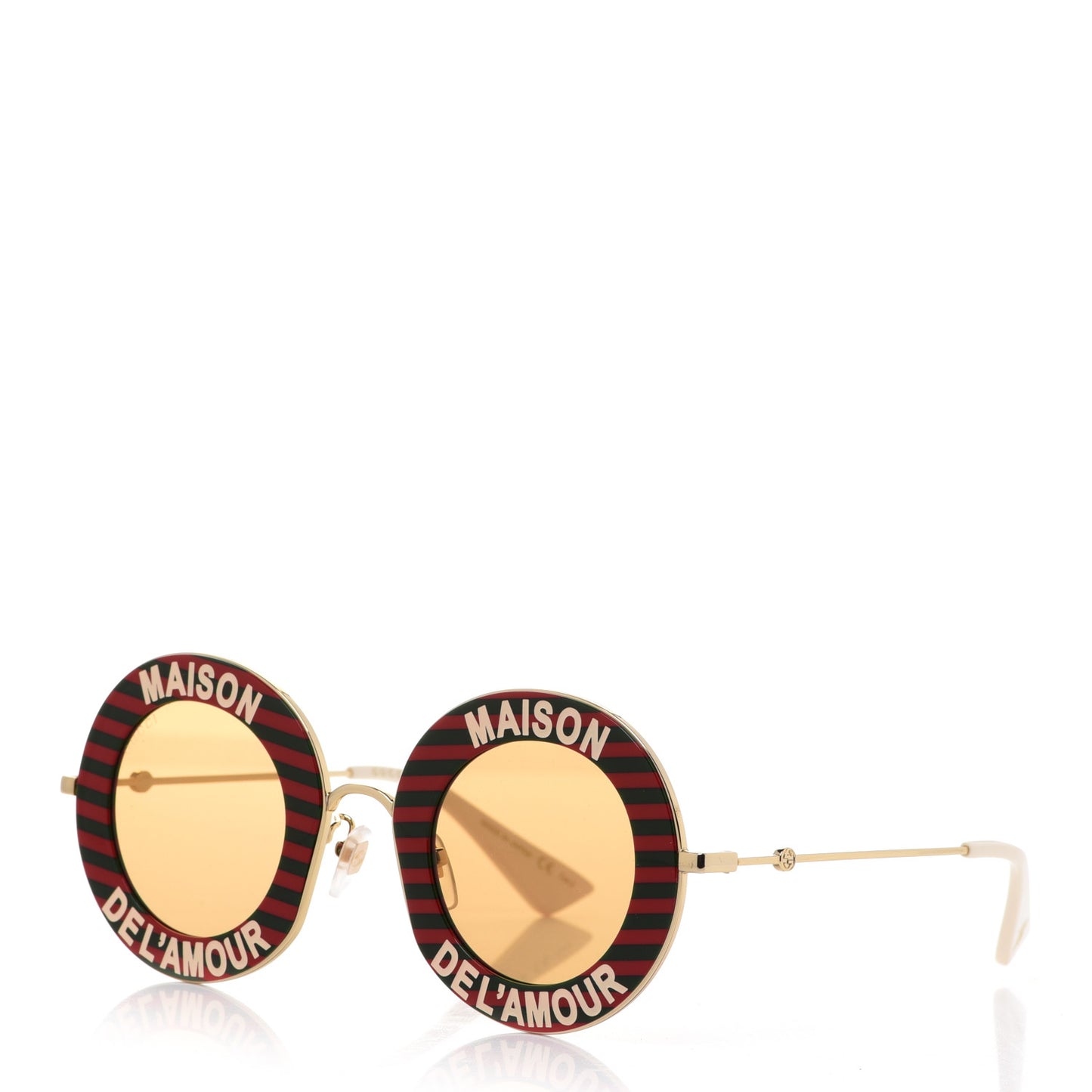 Metal Acetate Striped Maison Del'Amour Round Frame Sunglasses GG0113S Red Green