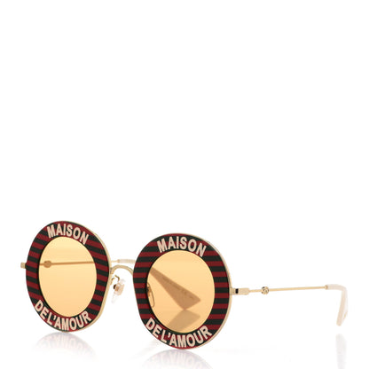 Gucci Metal Acetate Striped Maison Del'Amour Round Frame Sunglasses GG0113S Red Green 1 of 8