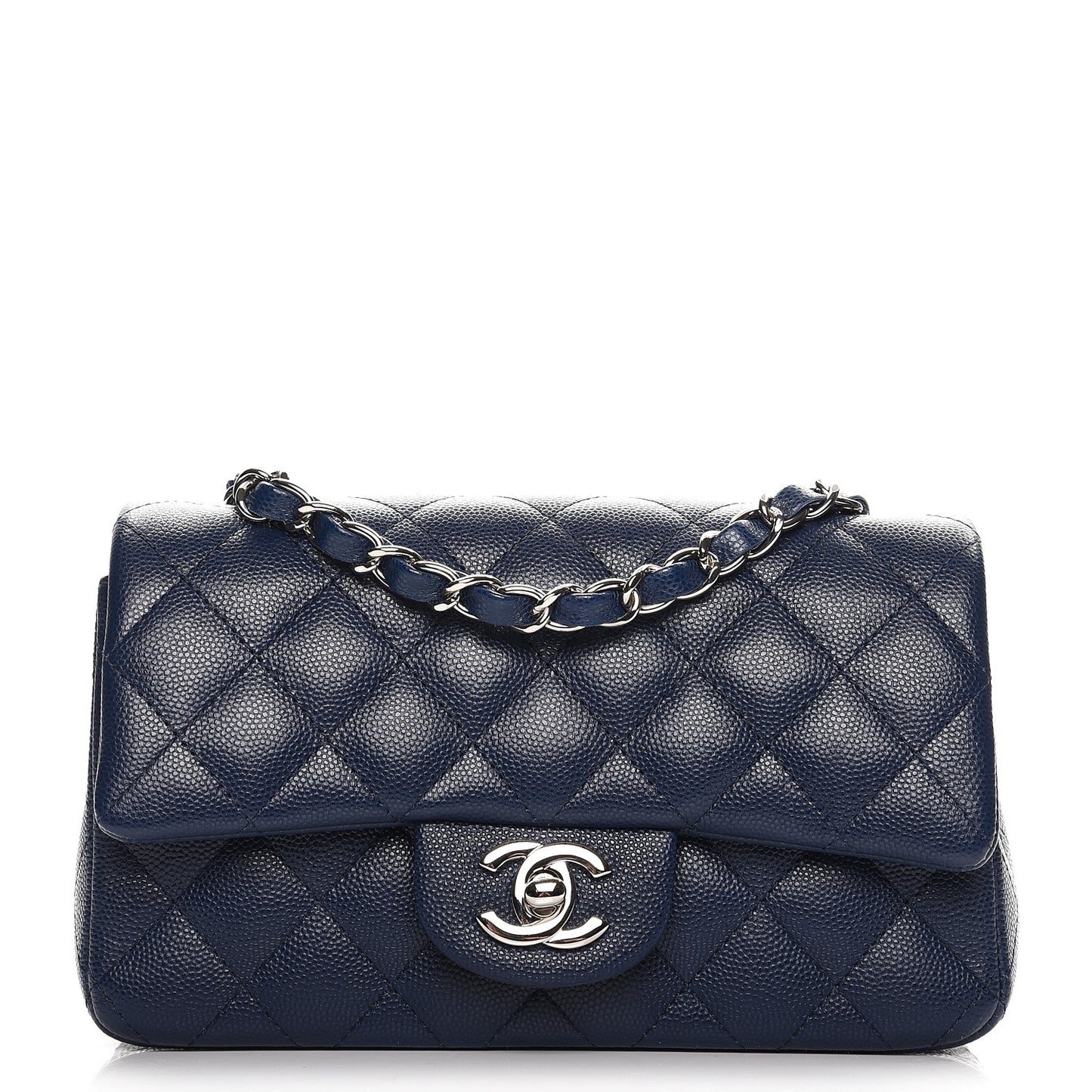 Caviar Quilted Mini Rectangular Flap Navy