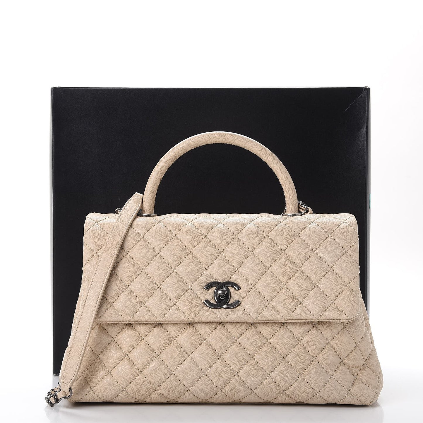 Caviar Quilted Medium Coco Handle Flap Light Beige