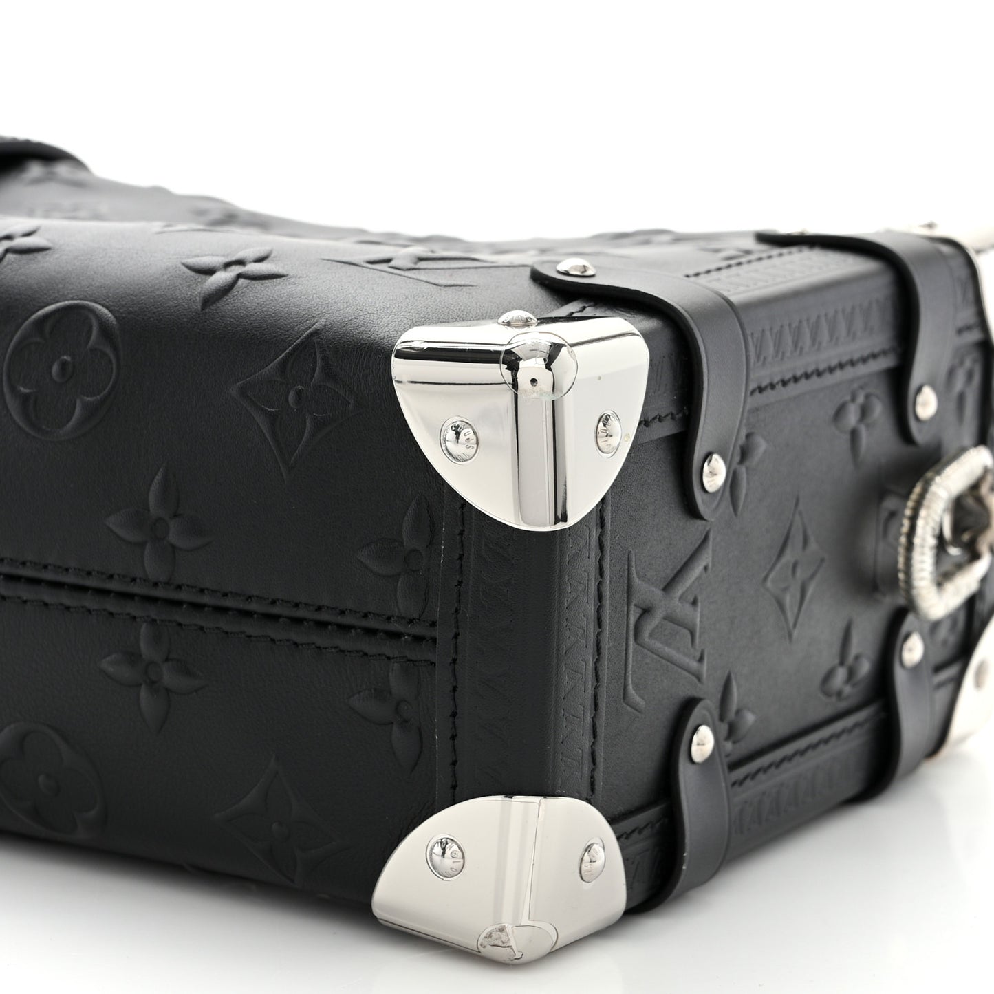 Calfskin Debossed Monogram Side Trunk Black