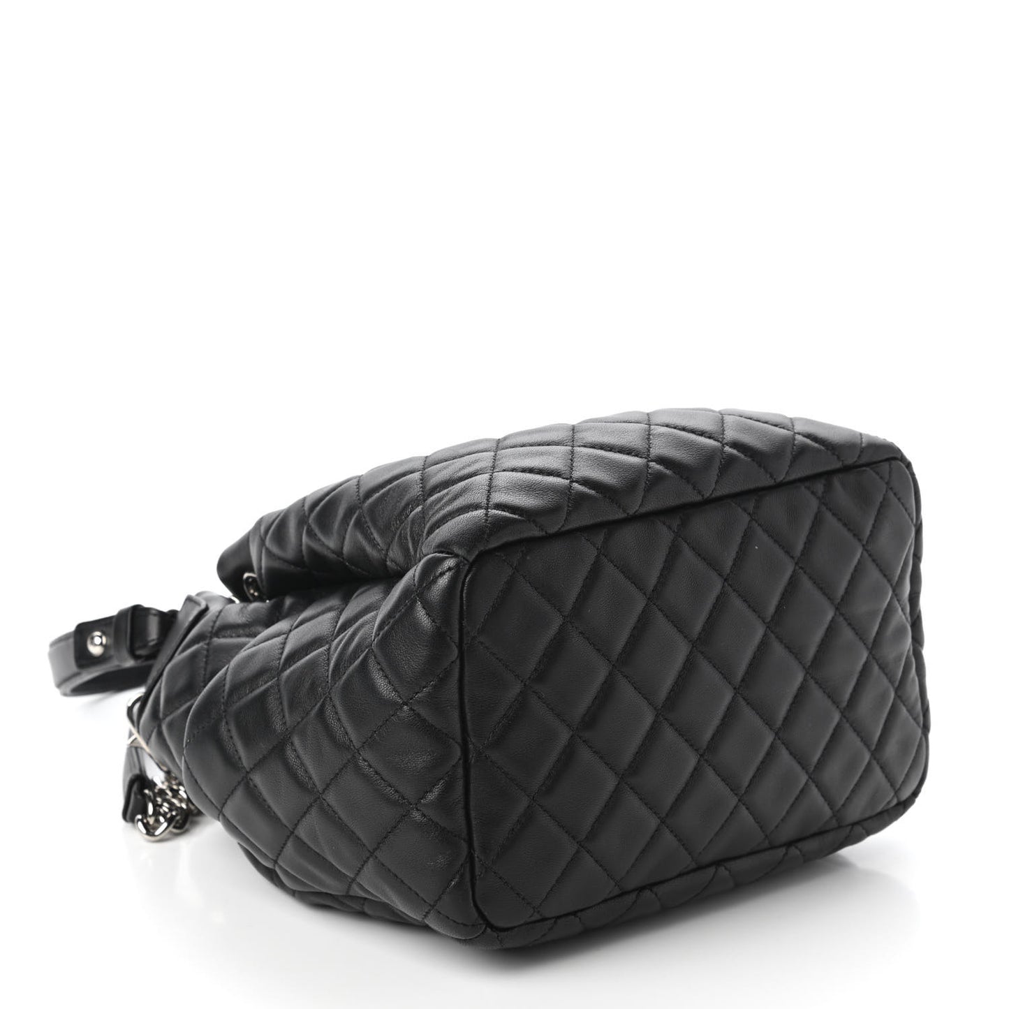 Lambskin Quilted Small CC Chain Bucket Drawstring Bag Black