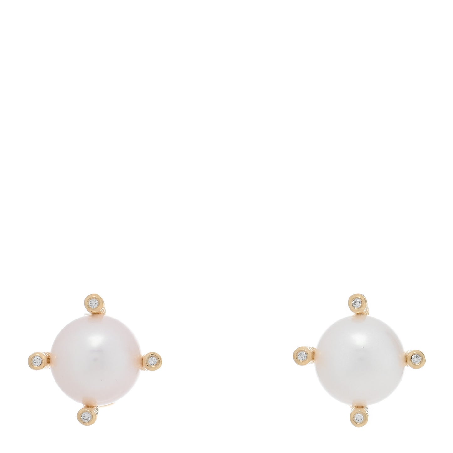 18K Yellow Gold Diamond Pearl 9.5mm Cable Stud Earrings