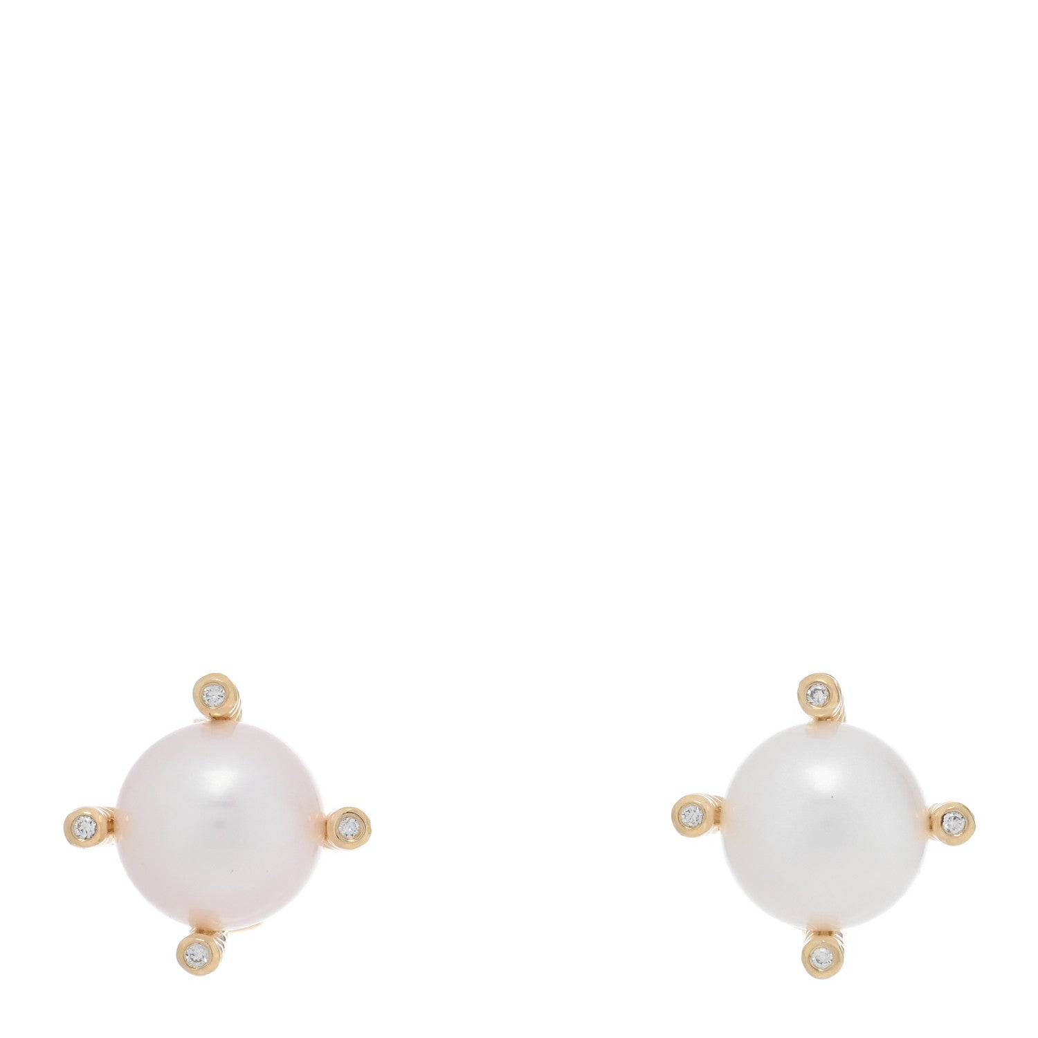 David Yurman 18K Yellow Gold Diamond Pearl 9.5mm Cable Stud Earrings 1 of 5