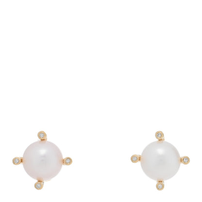 David Yurman 18K Yellow Gold Diamond Pearl 9.5mm Cable Stud Earrings 1 of 5