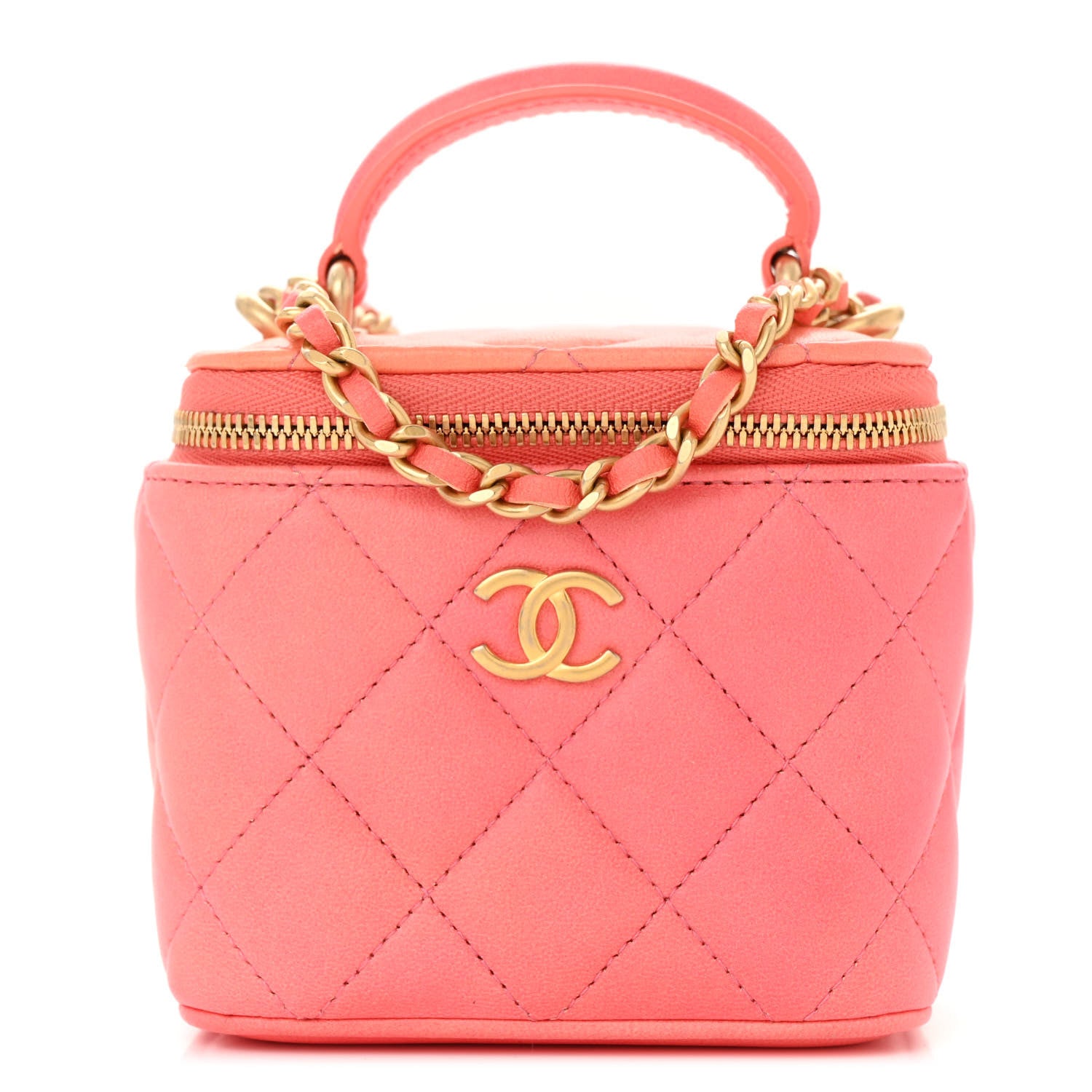 Chanel Lambskin Quilted Ombre Top Handle Mini Vanity Case With Chain Coral 1 of 10