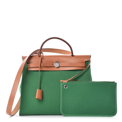 Hermes Vache Hunter Toile Herbag Zip 31 PM Cactus Natural 1 of 18