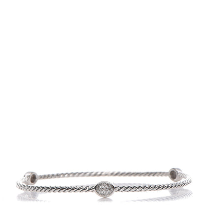 David Yurman Sterling Silver Diamond 3mm Confetti Three Station Bangle 1 of 4