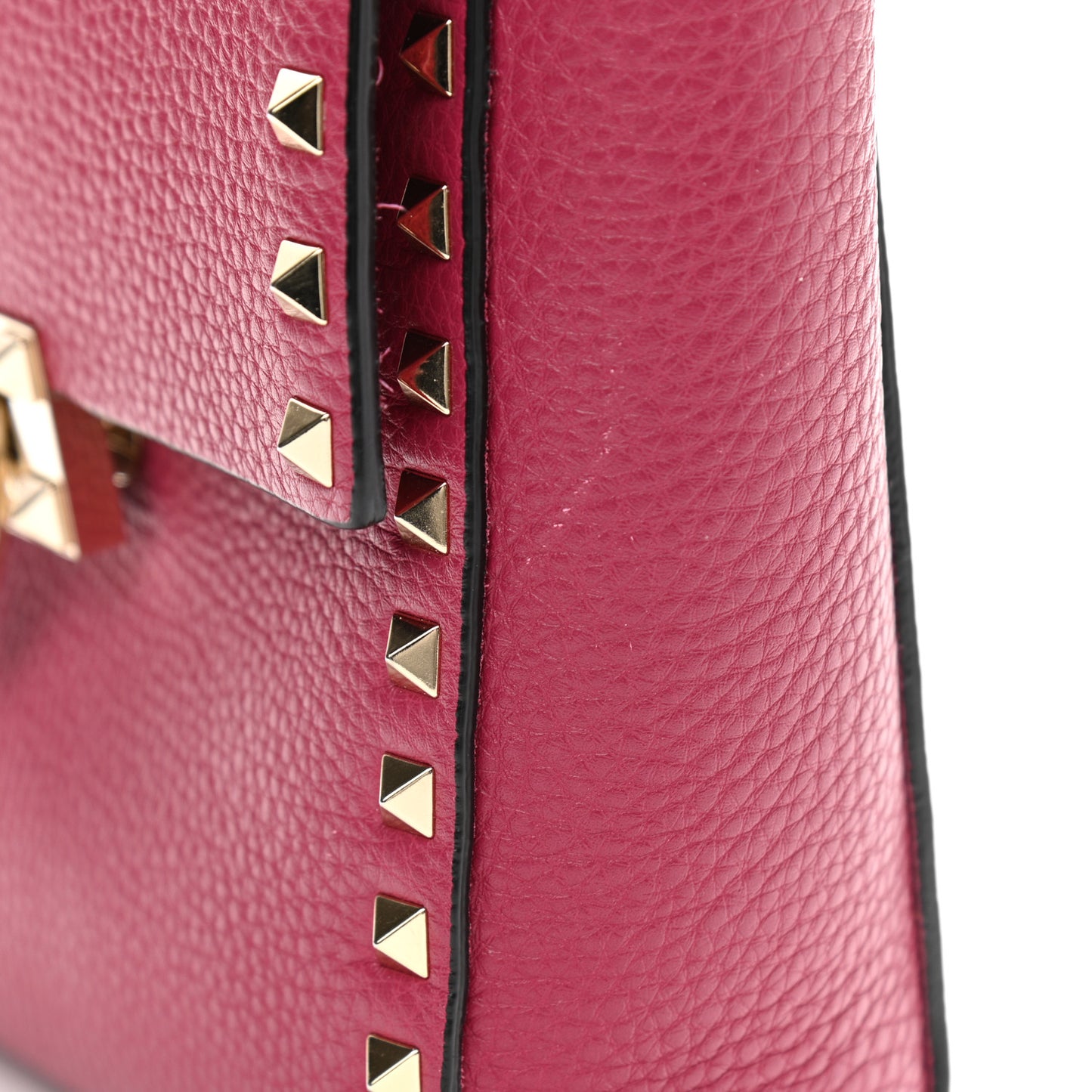 Pebbled Calfskin Rockstud Flip Lock Flap Messenger Raspberry