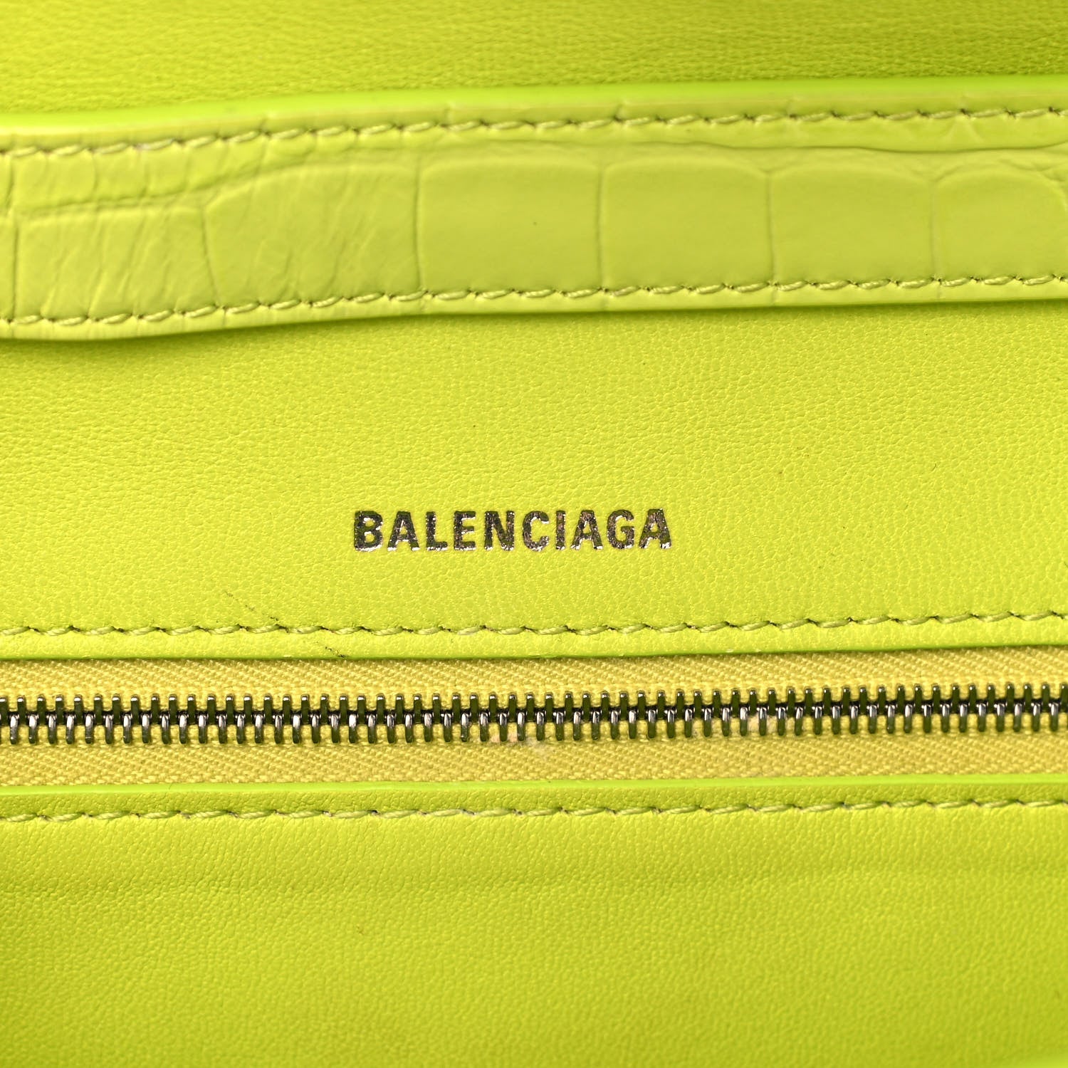 Balenciaga Shiny Calfskin Crocodile Embossed Small Hourglass Sling Shoulder Bag Lime 5 of 13