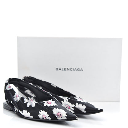 Balenciaga Satin Floral Print Knife Pointy Toe Slingback Flats 39.5 Black 9 of 9