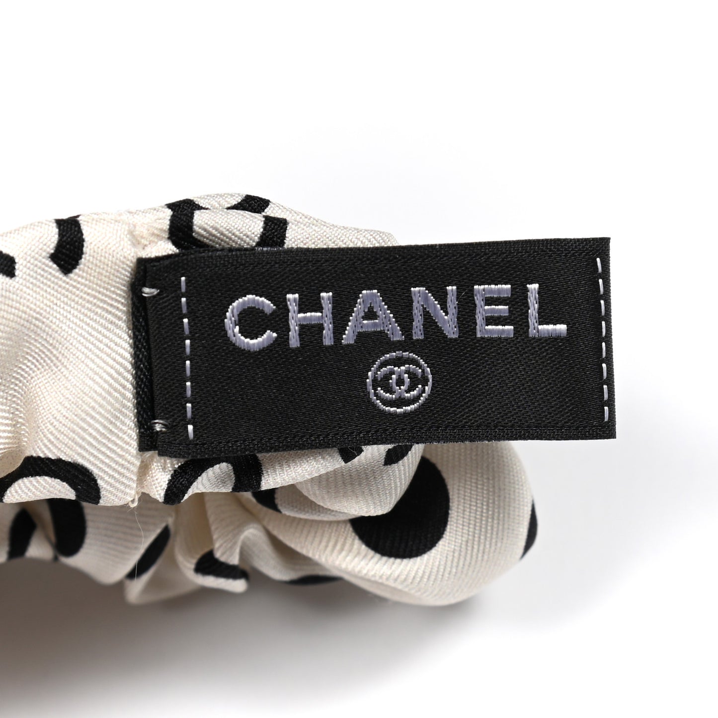 Silk CC Twilly Hair Tie Ivory Black