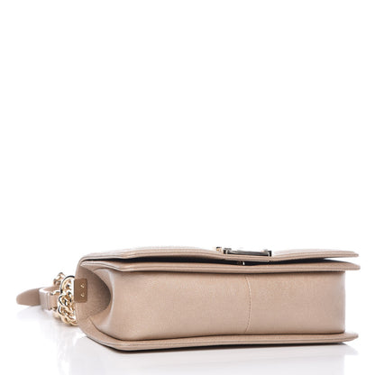 Chanel Metallic Caviar Chevron Quilted Medium Boy Flap Light Beige 4 of 8