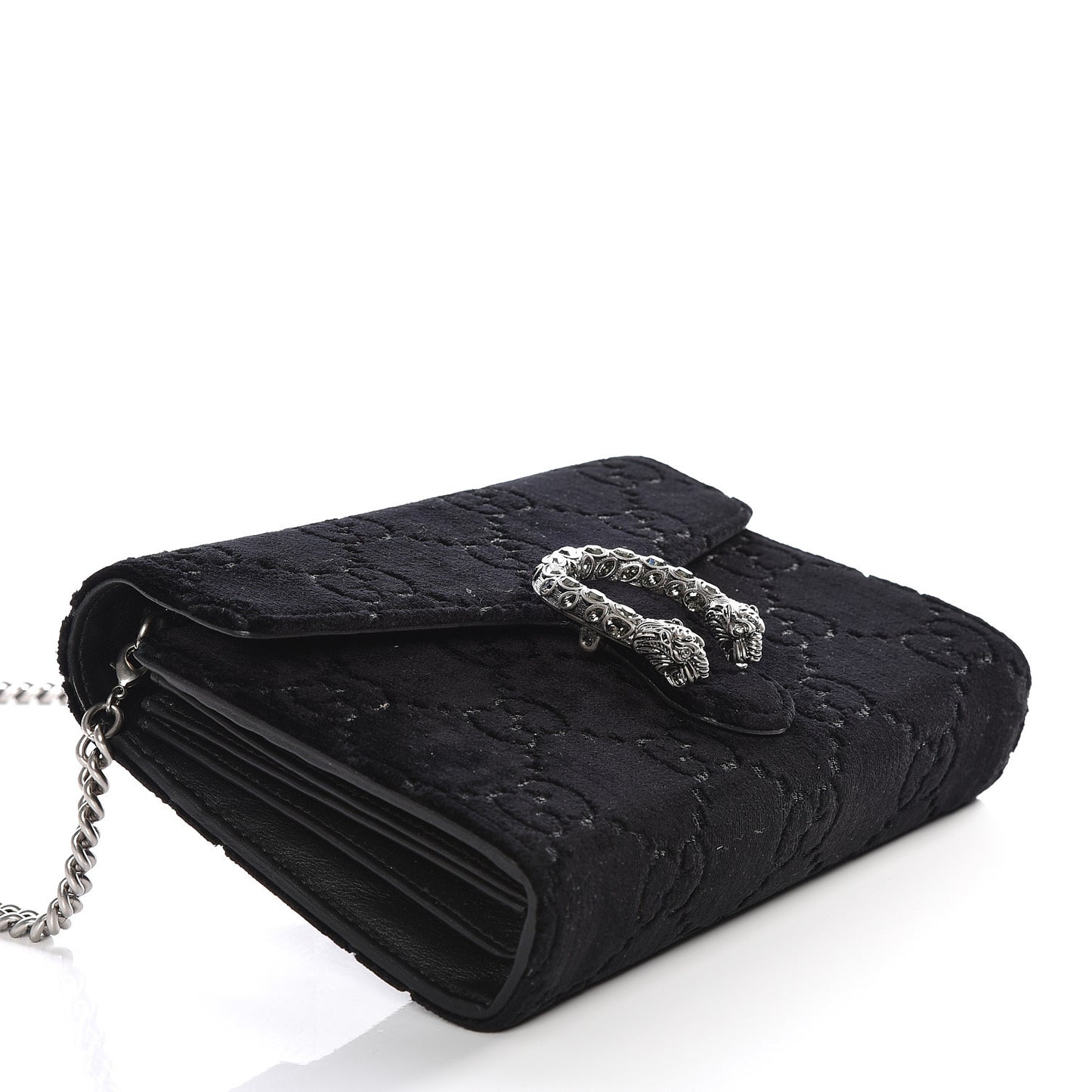 Velvet GG Monogram Mini Dionysus Chain Wallet Black