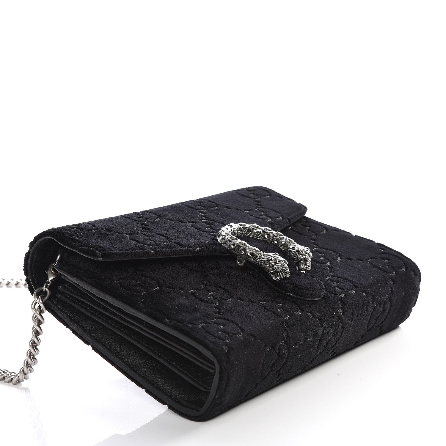 Gucci Velvet GG Monogram Mini Dionysus Chain Wallet Black 3 of 9