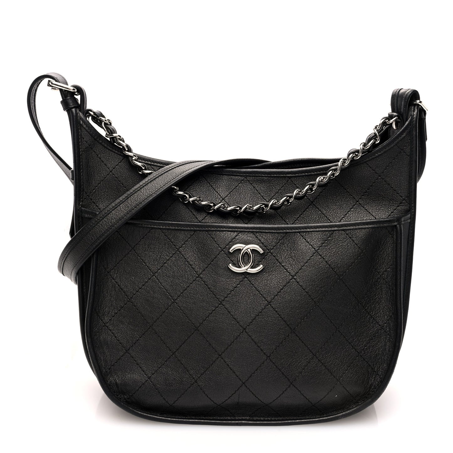 Calfskin Quilted Large Jungle Stroll Hobo Bag Black